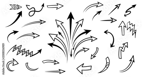 Collection of Hand Drawn Arrows Vector Illustration with Copy Space