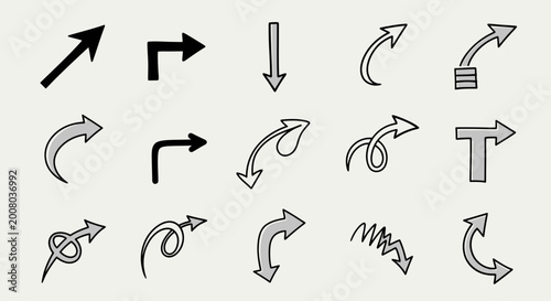 Collection of Hand Drawn Arrows Icons on White Background with Copy Space