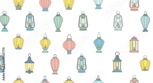 Colorful Lanterns Pattern Illustration with Copy Space