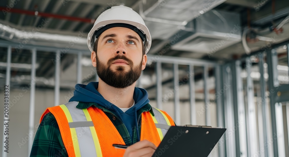 Fototapeta premium Professional Construction Manager Inspecting Building Site Interior.