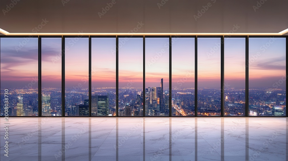 Fototapeta premium Modern Luxury Apartment Interior with Panoramic City Skyline View