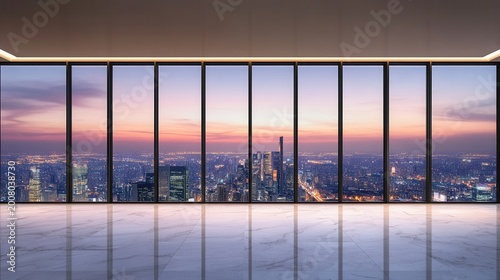 Modern Luxury Apartment Interior with Panoramic City Skyline View