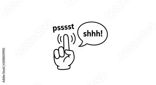 Finger Shushing Gesture Illustration with Speech Bubble and Copy Space
