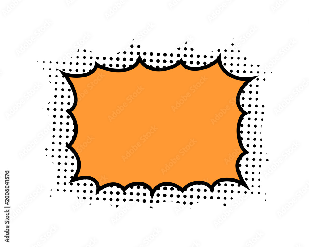 Obraz premium Empty orange speech bubble with half tone background in manga style. Cartoon dialogue box. Textbox, message cloud, emphasis or burst comic effect template for anime book. Vector illustration.