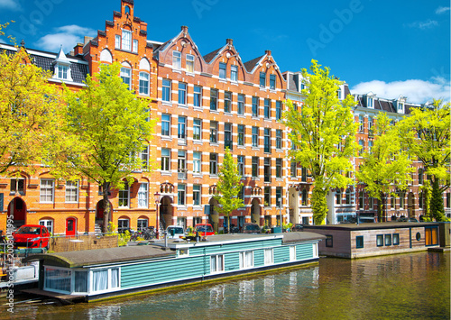 Tableau sur toile Houseboat Barge, Amsterdam Canal Belt