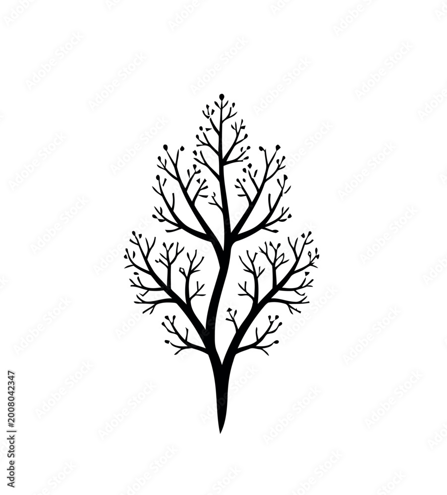 Obraz premium Stylized Silhouette of a Bare Tree Branch with Buds.