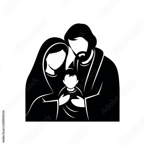 Tableau sur toile Stylized Silhouette of Holy Family with Baby Jesus.