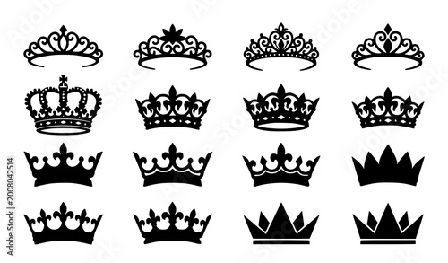Photos Ornate royal crown silhouette vector set with king coronet queen tiara and heral