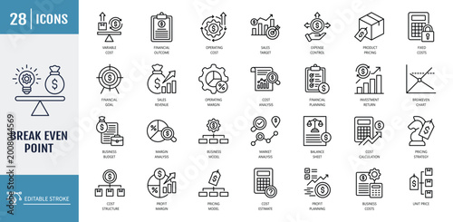 Schilderij op canvas break-even point icon set