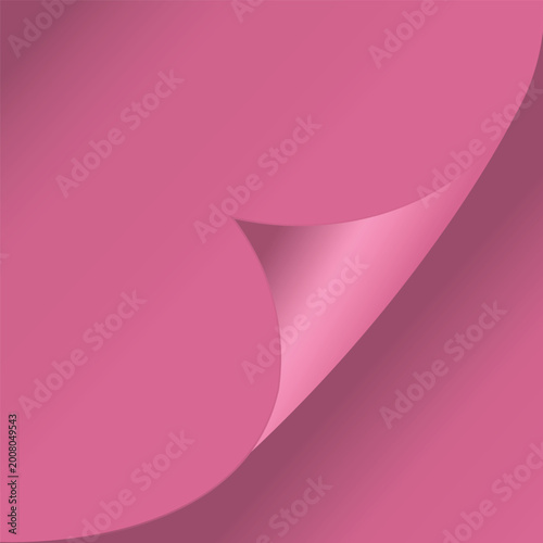 Colorful  blank page with curled corner and soft shadow. Corner of sheet of paper.