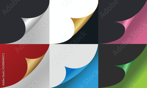 Colorful page curl corner effect collections vector illustration.