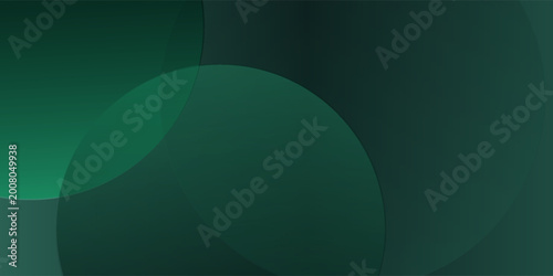 Dark green background with overlapping circular shapes. The background is smooth and gradient, featuring green and black tones. Minimal abstract circles vector gradient background