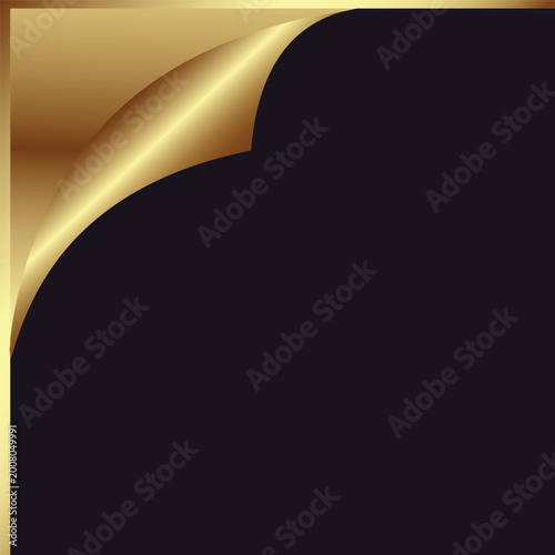 Colorful realistic 3d sheet black and gold page curl corner effect vector illustration.