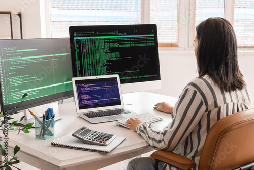 Female programmer working a...