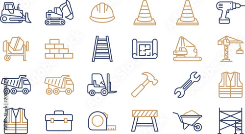 Foto Detailed collection of industrial construction and engineering icons designed in