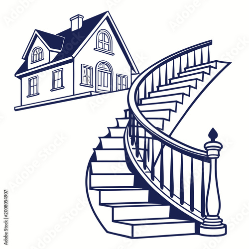 Photos Spiral staircase and residential house architectural graphic with staircase
