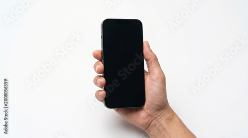 Modern Smartphone in Hand with Blank Screen Isolated on White Background – Sleek Mobile Technology Concept