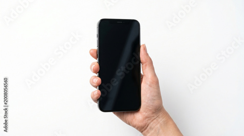 Modern Smartphone in Hand with Blank Screen Isolated on White Background – Sleek Mobile Technology Concept