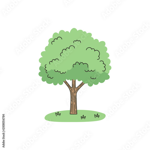 Simple Green Tree Vector Illustration on White Background