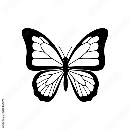 Minimalist black and white butterfly vector illustration