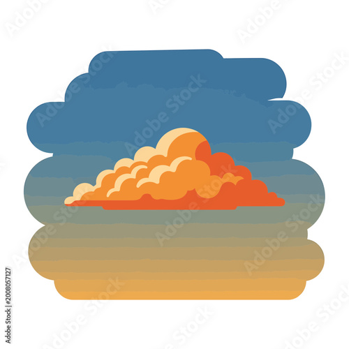 Stylized Orange Cloud Illustration with Layered Sunset Background