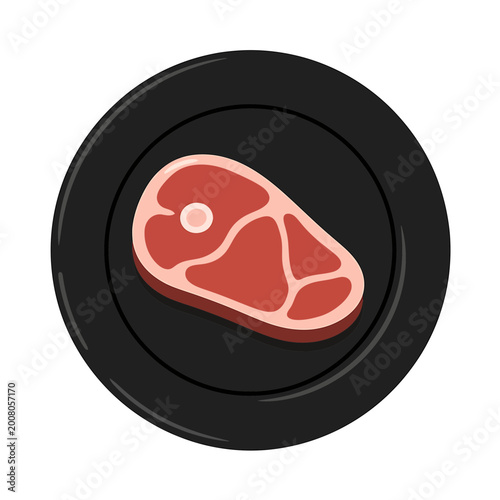 Raw beef steak on a black plate vector illustration