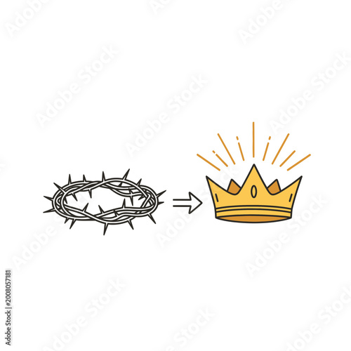 Crown of thorns transforming into golden king crown vector illustration