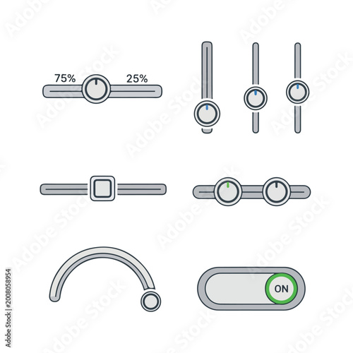 Various Toggle Switches and Sliders Illustration.