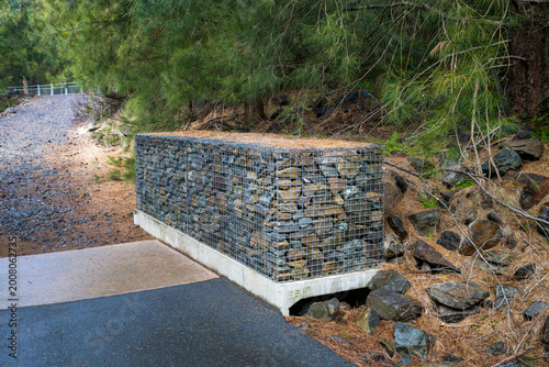 Gabion retaining wall drainage culvert roadside erosion control stone cage structure