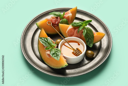 Plate of fresh melon pieces...