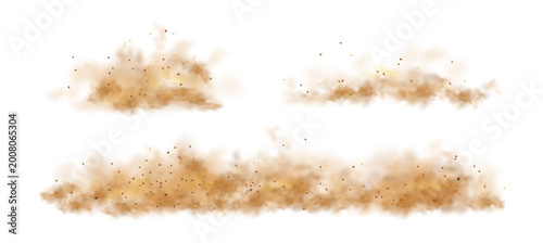 Billede på lærred Set of dust sand smoke clouds, desert storm effects collection