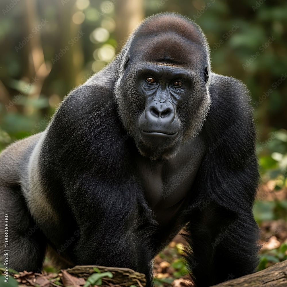 Fototapeta premium Western lowland gorilla in forest habitat.