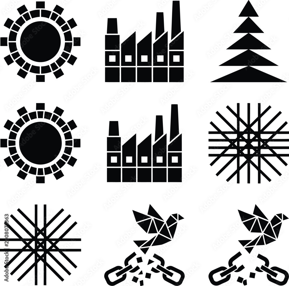 Naklejka premium Intricate geometric gears and mechanical components in technical vector illustration