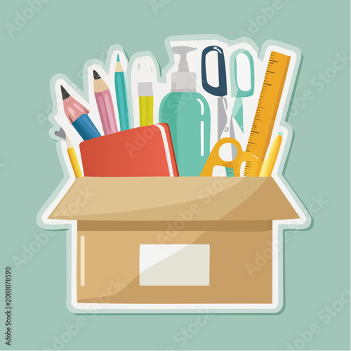 Box of School Supplies and Stationery