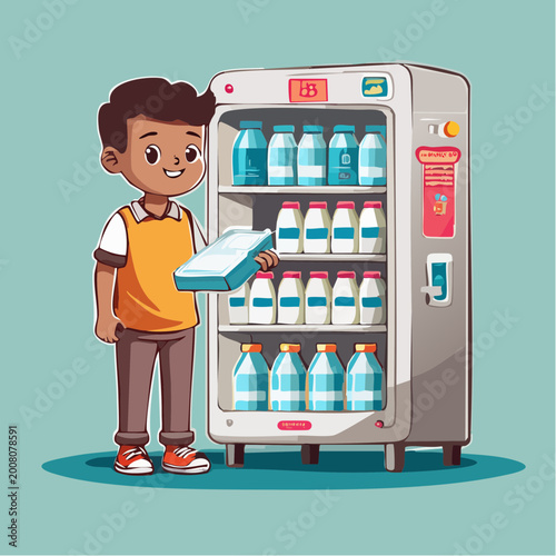 Boy choosing drink from a vending machine