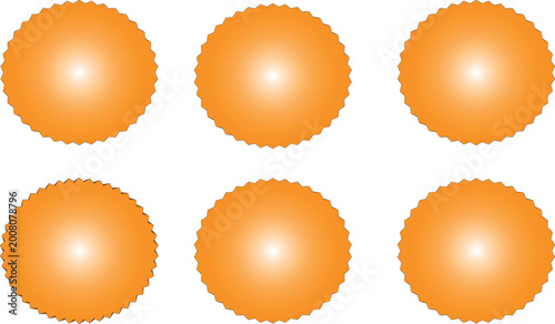Set of Six Glossy Orange Scalloped Badges Vector