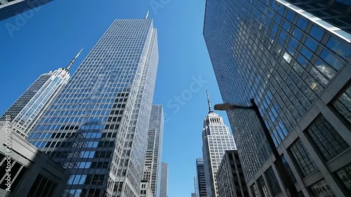 Skyscrapers reaching towards the sky in a bustling urban environment