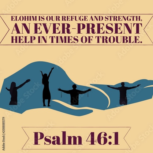 Fényképezés Illustration Of Psalm 46:1, Depicting Hands Representing God And Icons Of People