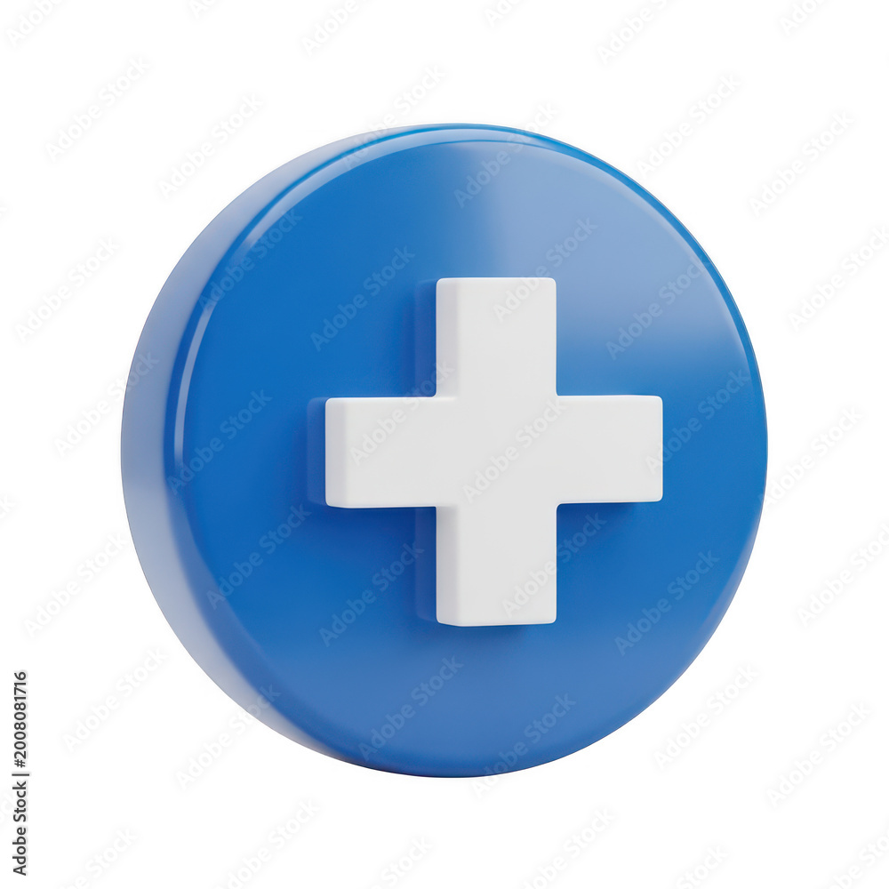 Obraz premium Modern blue plus sign icon with glossy reflection on circular background
