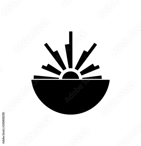 Minimalist Sunrise Over Bowl Icon - Bold Black Art