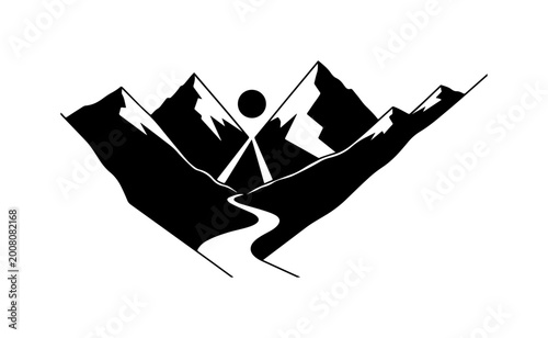 Bold Black Mountain Valley Composition with Climber Silhouette