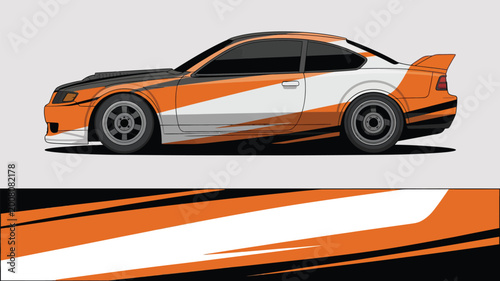 Orange and white sports car design.