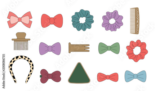 Foto Hair accessories collection set, colorful bows scrunchies comb headband clips, f