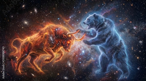 Cosmic battle between a celestial bull and a bear in deep space