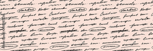 Obraz na plátně Vintage cursive illegible text seamless pattern on beige page background