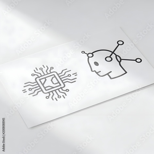Illustration of Brain and Microchip with Circuit Lines.