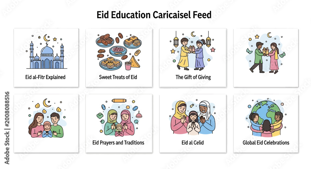 Fototapeta premium Eid Education Cartoon Character Set.