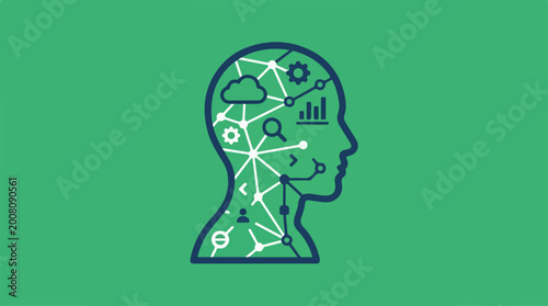 Artificial intelligence brain concept with neural network icons.