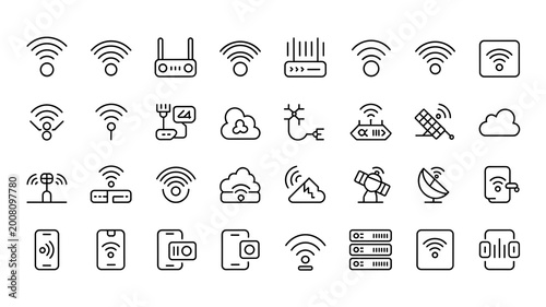 Schilderij op canvas Set of 30 outline icons related to network, internet