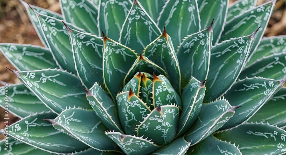 Obraz premium Close up of Queen Victoria Agave plant with white markings